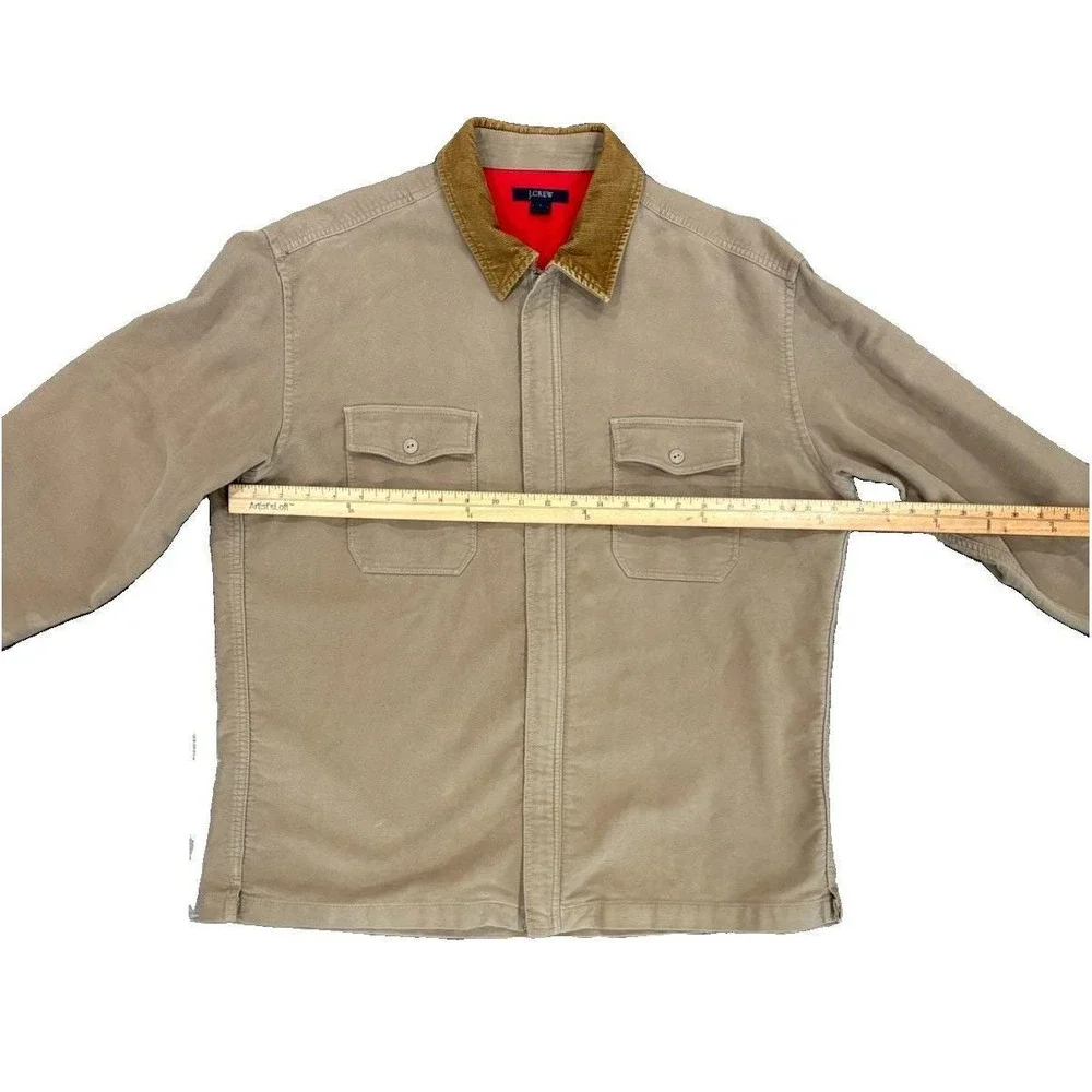 J Crew Vintage Mens Barn Jacket Large Beige Tan Corduroy Collar Chore Coat 61772